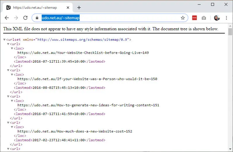 xml sitemap look