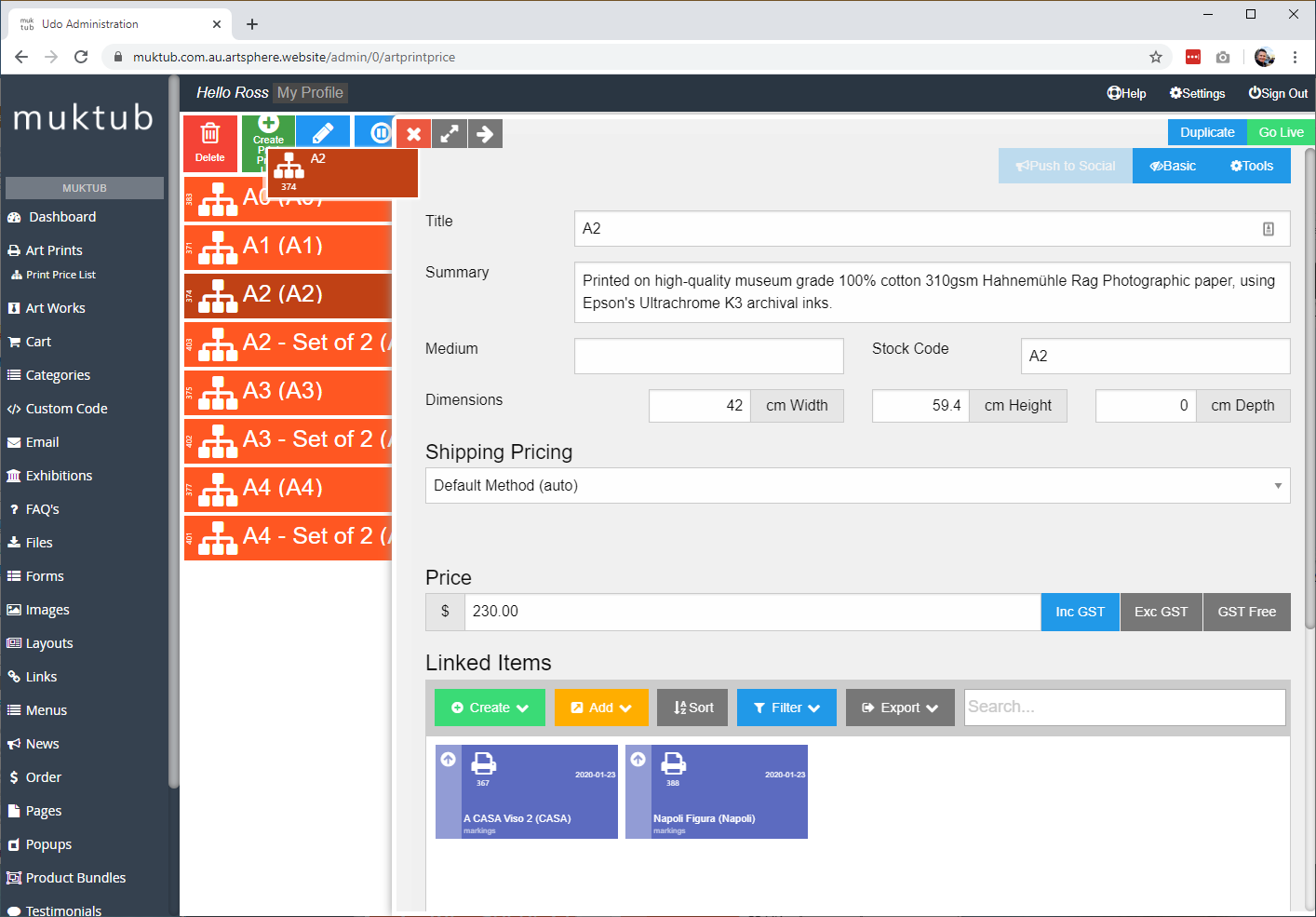 Add a Print Size and Price