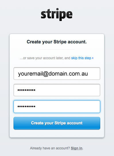 setup stripe create account